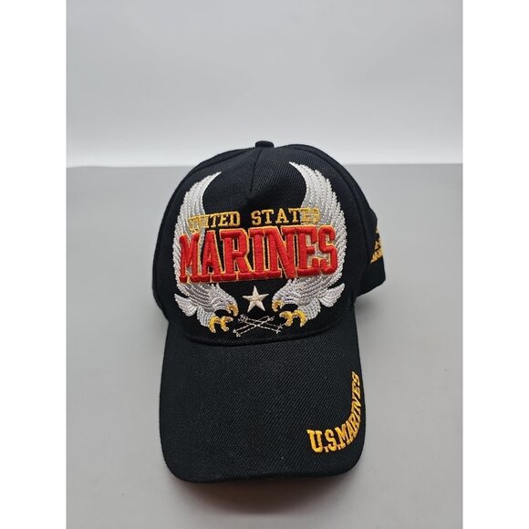 Marine Black Adjustable Hat Cap Baseball Hook Loop - Picture 1 of 5